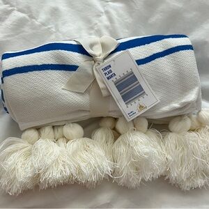 Elegant Blue and White Striped Blanket with Tassels Throw Plaid Manta Disney